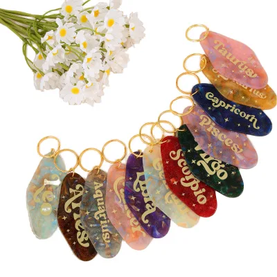 Custom Acrylic Zodiac Sign Keychain Horoscope Constellation Charm Pendant Promotional Gift OEM Logo Service Souvenir