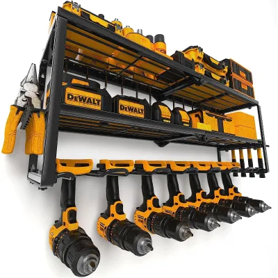 EMBLEM Black Carbon Steel Three-Layer Rectangle Multifunctional Power Tool Organizer Drill Holder Wall Mount for Garage