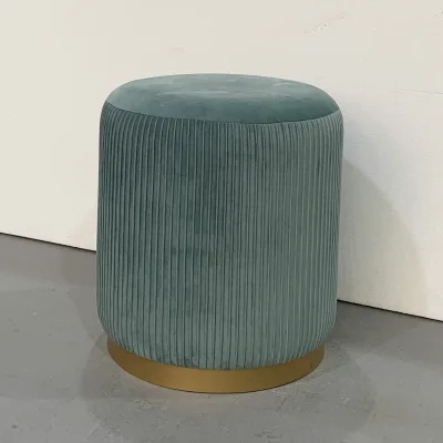 Modern Round Wooden Pleated Ottoman with Brass Gold Metal Base for Living Room Bedroom or Hotel Home Furniture Stool