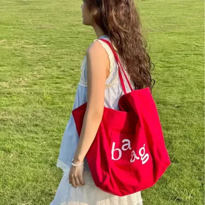 Cheap Price Eco-Friendly Fashionable Red Polyester Custom Brand Handled Solid Colored Unisex China Made Shopping Tote Bags
