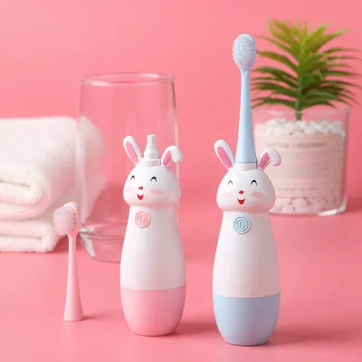 Cute Rabbit Design Kids Electric Toothbrush Battery Operated Medium Bristles IPX7 Waterproof 1 AAA Battery Children Toddlers
