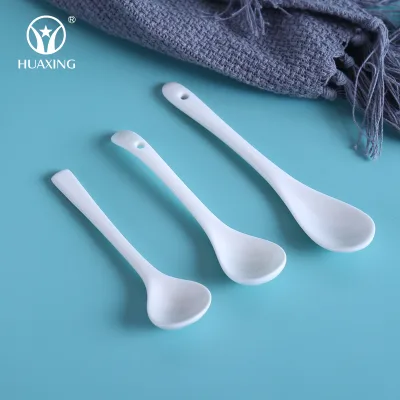 Super White Color Ceramic Mini Salt Coffee Tea Spoon with Different Size