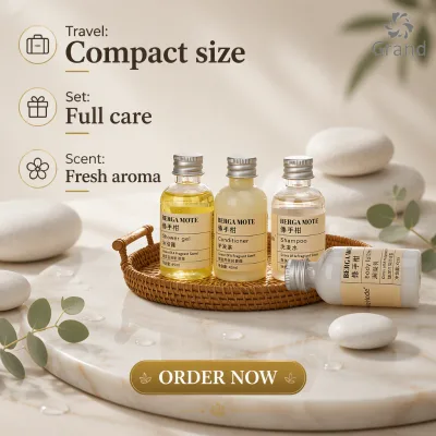 Personal Care Plastic Mini Hotel Amenities Travel Size Bergamot Shampoo Conditioner Body Wash Hotel Toiletries Bath Set