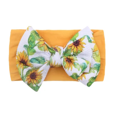 2024 New Stretchy Nylon Bow Turban Headband Knit Wide Nylon Baby Girls Hair Accessories Baby Headband