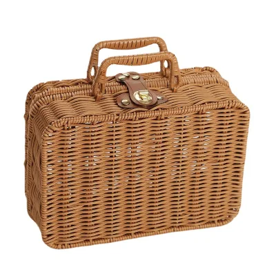 Iron frame rattan portable storage box picnic handmade classic retro storage box household goods storage box