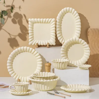 High-Appearance Disposable Ceramic Tableware for Breakfast Large Insulated Saucers Dish Dish for Soup Cheese Pie Dinnerware Sets