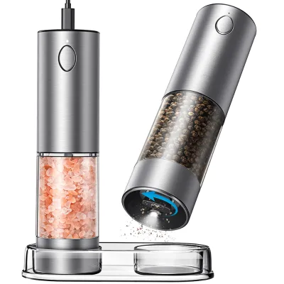 2025 Stainless Steel Battery/Rechargeable Mill Kitchen Gadgets Electric Salt and Pepper Grinder Set with Adjustable Coarseness