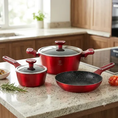 Essence Series Aluminum Casserole Pot with Glass Lid PTFE Non-Stick Coating Induction Bottom for Gas & Induction Cookers