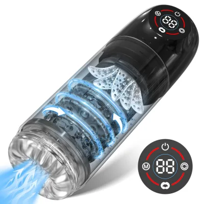 New Automatic Rotation Male Masturbator with Sucking Licking 6S TPE Material Pocket Pussy Sex Toy Vibration Function