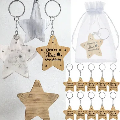 Namalu 12-Piece Wooden Star-Shaped Keyring Gifts for School Leavers 2026 End Term-Teacher & Pupil Favor Children's Leaving Token