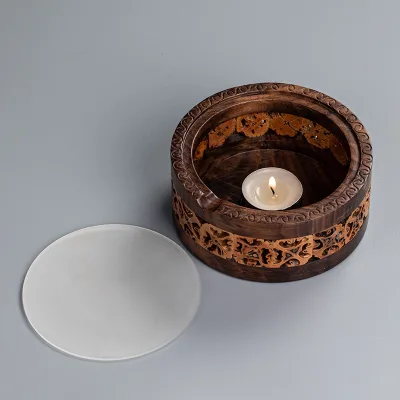 Zen Japanese-Style Mini Tea Warmer Red Sandalwood Tea Stove with Thermos Glass Business Feature Heated Candle Holder