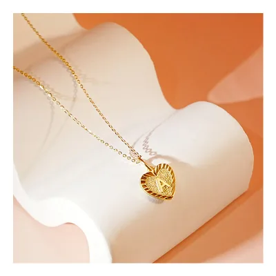 Fast Delivery S925 Sterling Silver Necklace 26 Letter Heart Set Zirconium Pendant 14K Gold