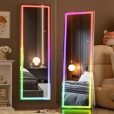 New Style Colorful LED Wall-mounted Floor Mirror Rectangular Intelligent Dressing Mirror