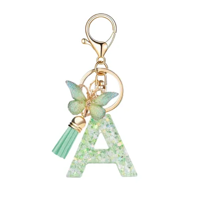 Creative American Resin 26-Letter Butterfly Glue Pendant Keychain for Girlfriends Gift