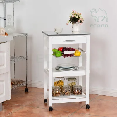 Small Kitchen Cart with Storage and Drawers Rolling Kitchen Room Trolley Islands