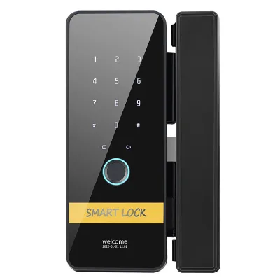 Smart Fingerprint & Password Lock for Office No-Drill Glass Door Small Key and Card Entry for Hotels and Bathrooms