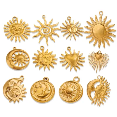 European American Retro DIY Pendant Necklace Handmade Stainless Steel Smile Sun Moon Accessories for Jewelry Making Charms