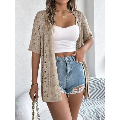 2026 Spring/Summer European and American Mesh Short-sleeved Cardigan Holiday Sun protection Shirt