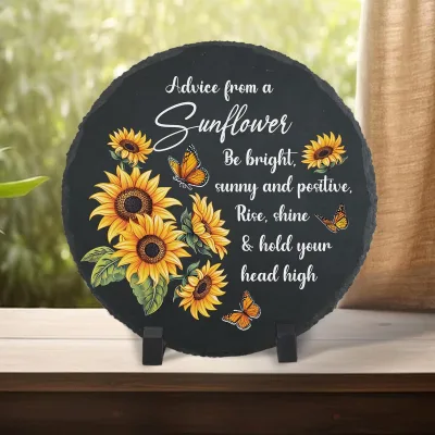 Home Decor Ornaments UV Printing Sunflowers Stepping Stone for Spring Summer, Decorative Slate, Plaque, Signs for Outdoor, Patio