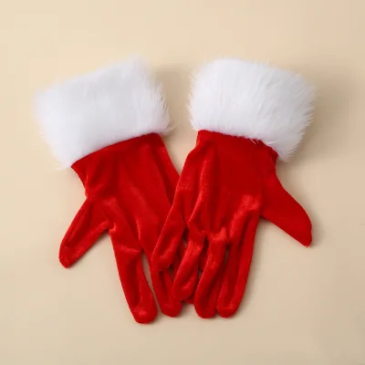 2025 Velvet Christmas Red Santa Unisex Personality Party Decoration Performance Gloves New Year Festive Plush Gloves