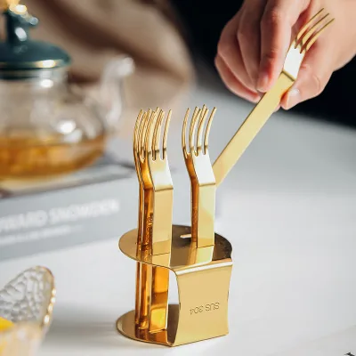 6 Pcs Premium Fruit Forks with Base Party Stainless Steel Dessert Forks Salad Travel Escargot Forks Home
