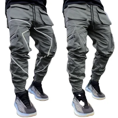 Popular Design 100% Cotton Eco-Friendly Breathable Mid Cargo Sweatpants Pocket Pants Flare Plain Dyed Midweight Straight Casual