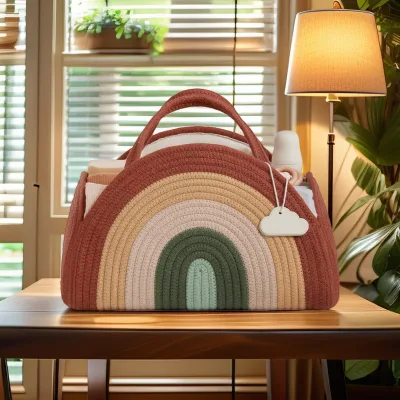 High Quality Cotton Rope Storage Handheld Basket Manufacturer Supply New Baby Crib Woven Basket Multi-Functional Diaper Bag