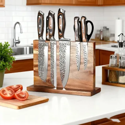 Custom Eco-Friendly Wooden Magnetic Knife Holder Block for Home Kitchen-Multifunctional Design