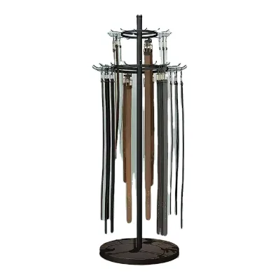 360 Rotating Floor Standing Metallic Display Rack Hanging Tie and Belt Display Stand for Shop Iron Customized Durable Light Duty