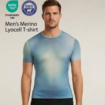 Custom Plus Size Soft Summer Merino Wool Lyocell Blend T Shirts Mens Gradient Mesh Breathable Running Sports Tee Shirts GCC