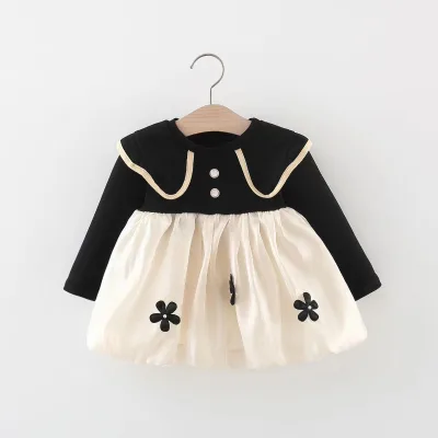 1575 Spring Autumn Girls' Princess Dress with Large Lapel Skirt Long Sleeve Flower Gauze Patchwork for Parties Drop Shipping