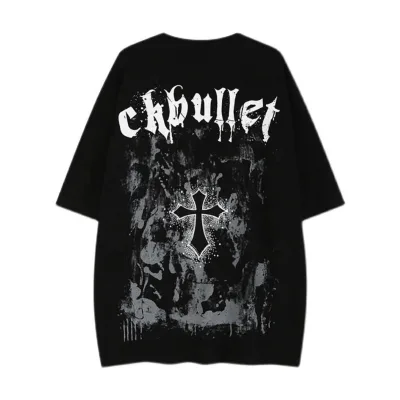 Cross-border American Retro High Street  Cross Short Sleeve Men's Casual Large Size Ins Half-sleeve T-shirt Men's Top