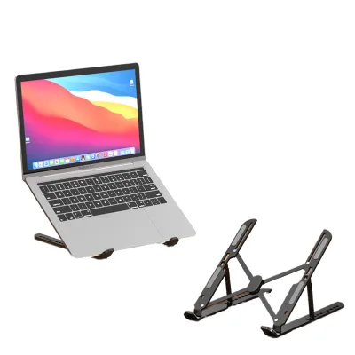 10 Gear Minimalist Black Metal Aluminum Notebook Riser Stand Heat Dissipation Foldable Desktop Laptop Holder Flexible Back