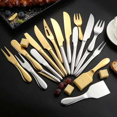 Luxury Stainless Steel Cheese Knife and Fork Set with Butter Spatula Butter Spreader Pizza Peel for Kitchen Use