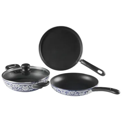 Aluminum Nostick Cookware with Chinese-style Patterns Including Frying Pan a Stir-fry Pan  Suitable for Use on Induction Cookers