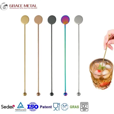 Custom Logo Metal Stirrer Food Grade Stainless Steel Bar Tool Promotional Cocktail Stirrer Wholesale