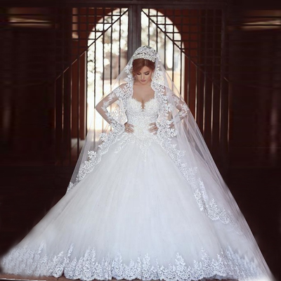 China Luxury Long Sleeve Off Shoulder Princess Ball Dresses Wedding Gowns