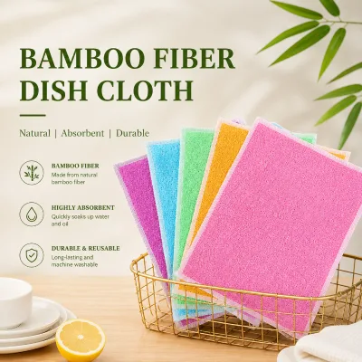 Custom Print Logo Bamboo Fiber Rectangle Sustainable Eco-Friendly Multi-color Reusable Multi-Purpose Dish Washing Cleaning Towel