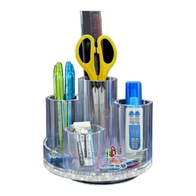 Crystal Cosmetic Organizer Plastic Desk Stationery Clear Acrylic Rotating Pen Holders