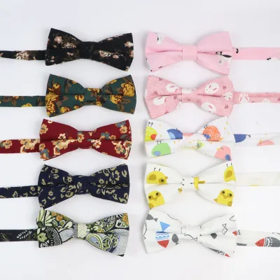 Low-price Promotional Goods Men's and Women's Flowered Cotton Bow Ties