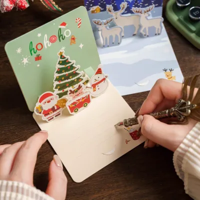 Creative Colorful Merry Christmas Cards 3D Pop up Greeting Cards With Envelope Custom Holiday Postcards Gifts