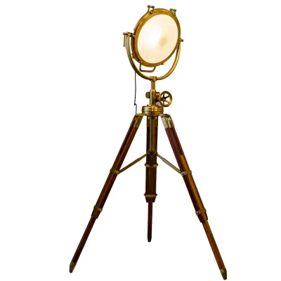 Luxury Design Floor Lamp Natural Wood Tripod Floor Lamp Stand with Antique Brass Look Adjustable