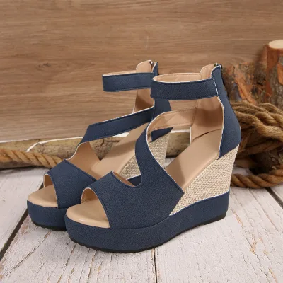 New Woman Wedge Sandals Fashion Retro Style Solid Fish Mouth Hollow Thick Soled Female Shoes Comfort Casual High Heel Sandals