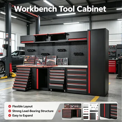 Heavy Duty Modular Steel Tool Cabinet Multi Drawer Pegboard Workstation with Casters Auto Repair Garage Workshop Customizable