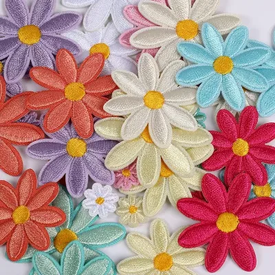 Wholesale Colorful Daisy Flower Iron on Embroidery Patch, Mix Size Floral Applique Patches for Clothing Case DIY Craft Decor