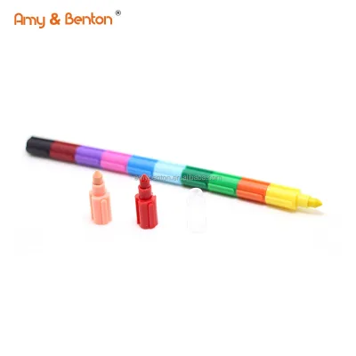 12in1 Stacking Crayons 12 Colors Stackable Buildable Crayon Plastic Detachable Bullet Stackable Silky Crayon Creative Stationery