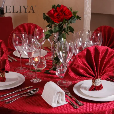Wedding Fitted Round Tablecloth with Custom Logo and Woven Design 100% Polyester for Hotel & Restaurant