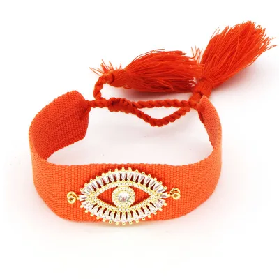 Evil Eye Woven Lover Charm Bracelets Handmade Adjustable Tassel Trendy Brass Friend Gift for Women