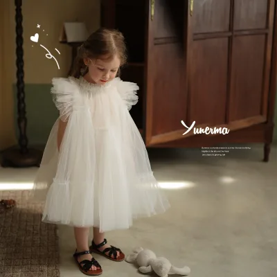 2024 Summer New Style Girl's Handmade Patchwork Puppong Gauze Skirt Princess Dress