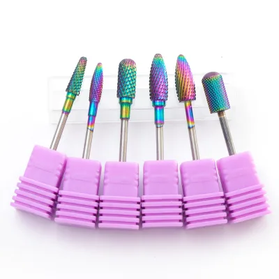 High Quality Rainbow Color Tungsten Carbide Nail Drill Bit 3 / 32 " Foot Cuticle Clean Burr Bits for Nail Drill Machine